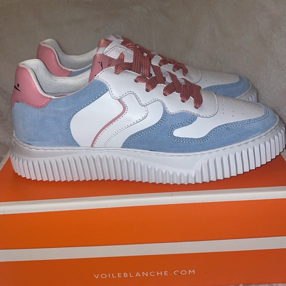NWT VOILE BLANCHE LAURA Leather And Suede Sneakers in Light Blue-Cream - Picture 10 of 15